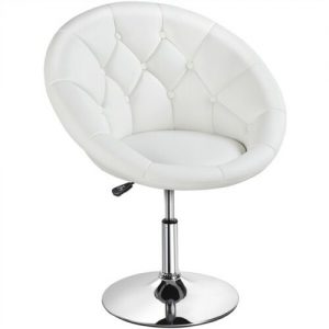 White Tufted Adjustable Swivel Chair 1