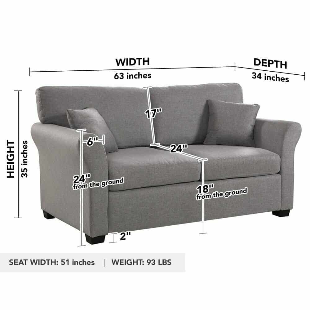63" Bluish-Grey Cozy Loveseat Sofa w/ 2 Accent Pillows 3
