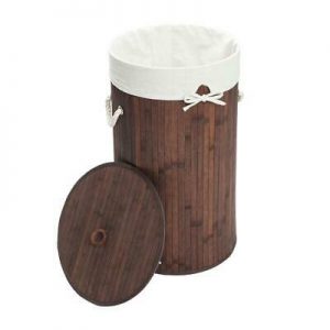 Dark Brown Round Bamboo Laundry Basket