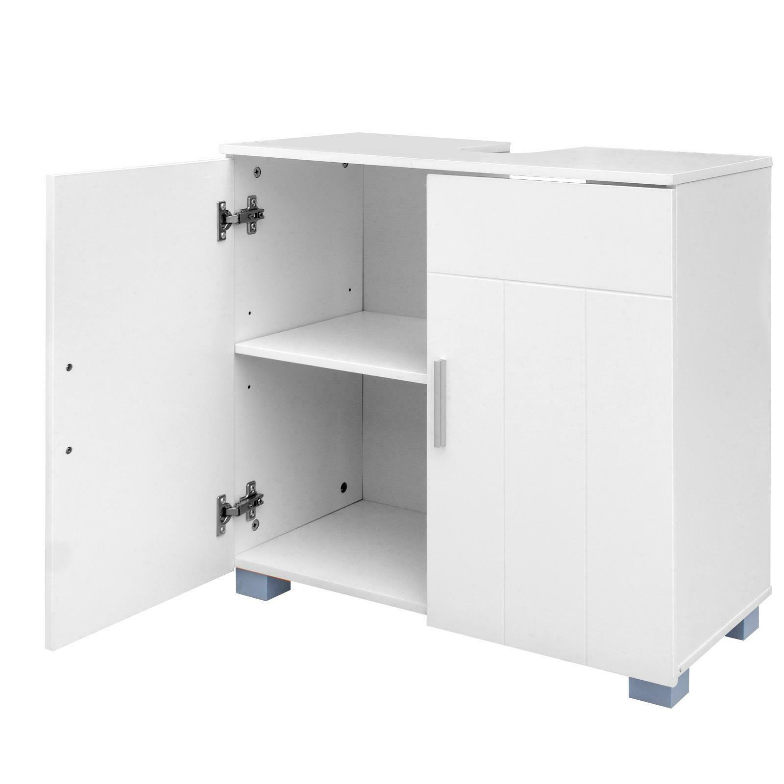 White Contemporary Under-Sink Storage Cabinet w/ 2 Vanity Doors 5