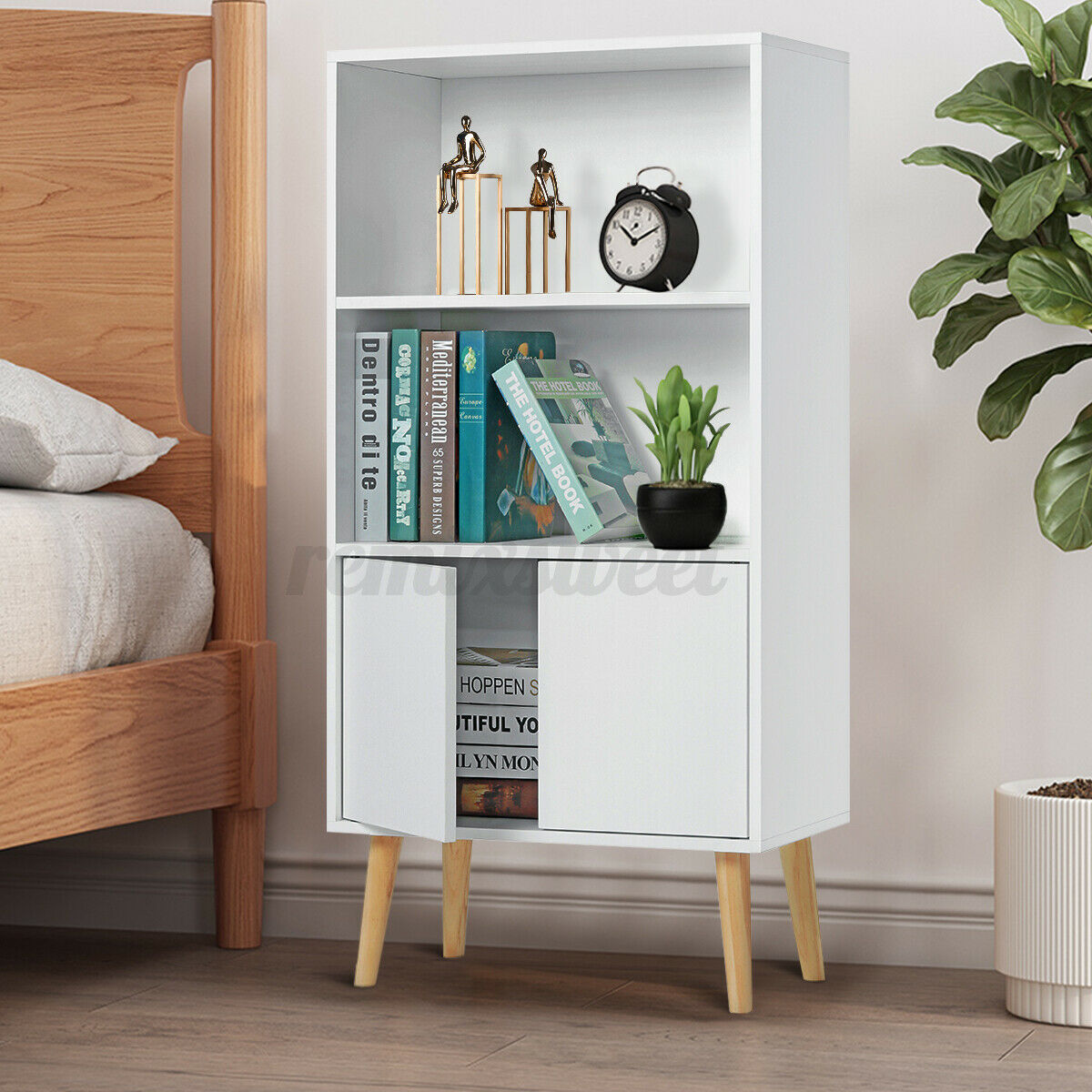 White Wood Storage Shelf Cabinet