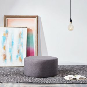 24" Round Upholstered Kiln-dried Hardwood Gray Ottoman