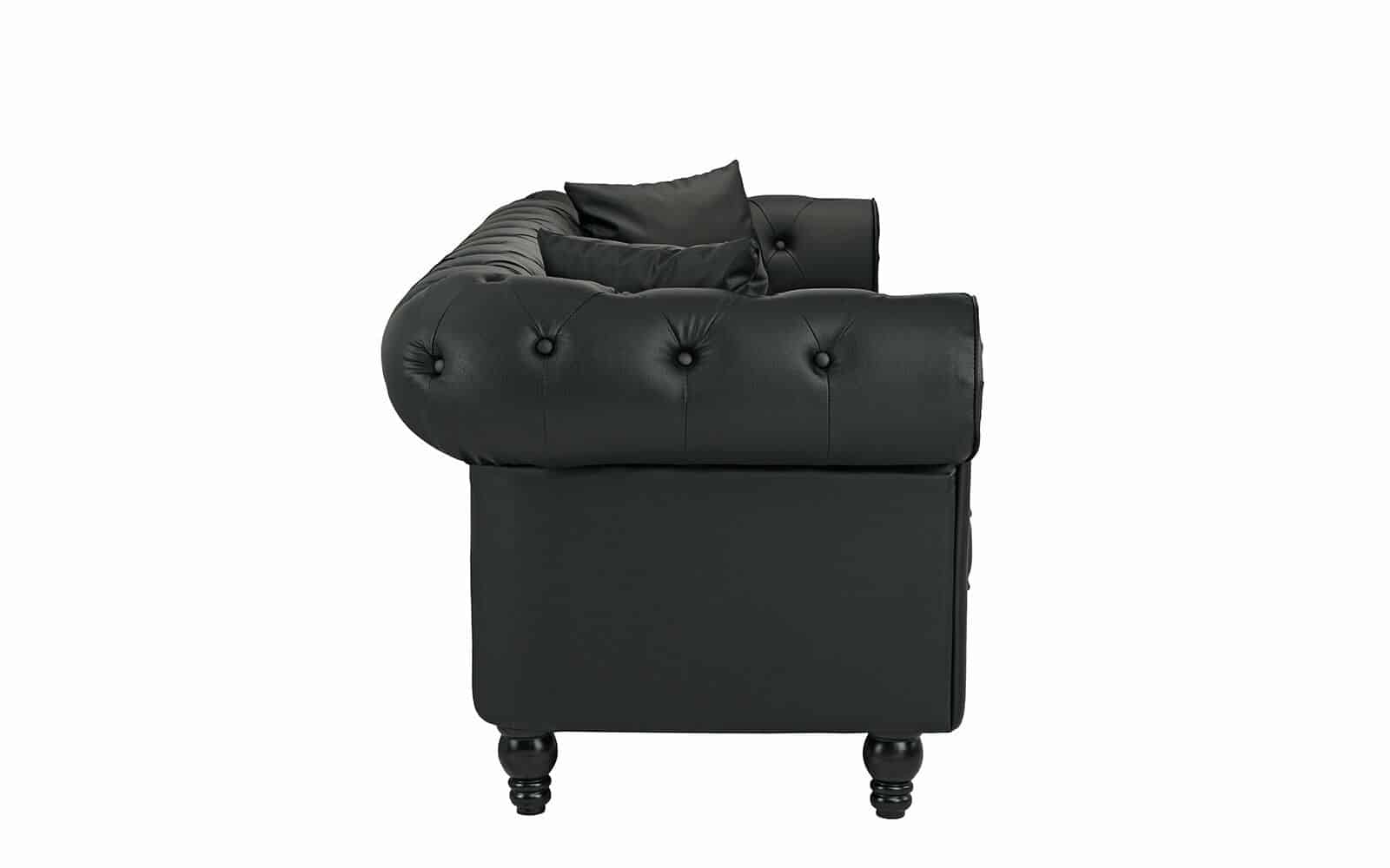 3-Seat Black Bonded Leather Scroll Arm Chesterfield Sofa 4