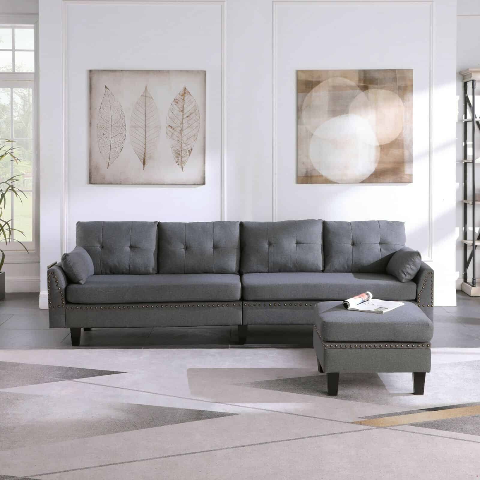 4-Seater Fabric Sectional Sofa/Couch w/ Ottoman 2