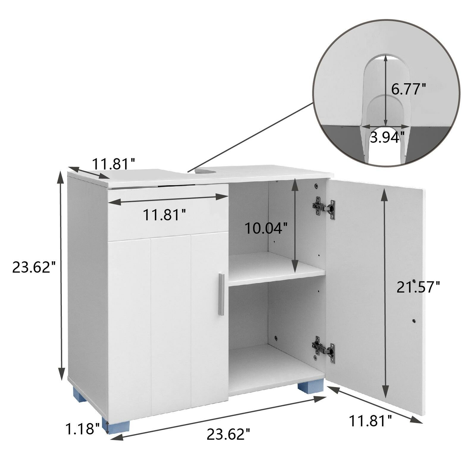 White Contemporary Under-Sink Storage Cabinet w/ 2 Vanity Doors 8