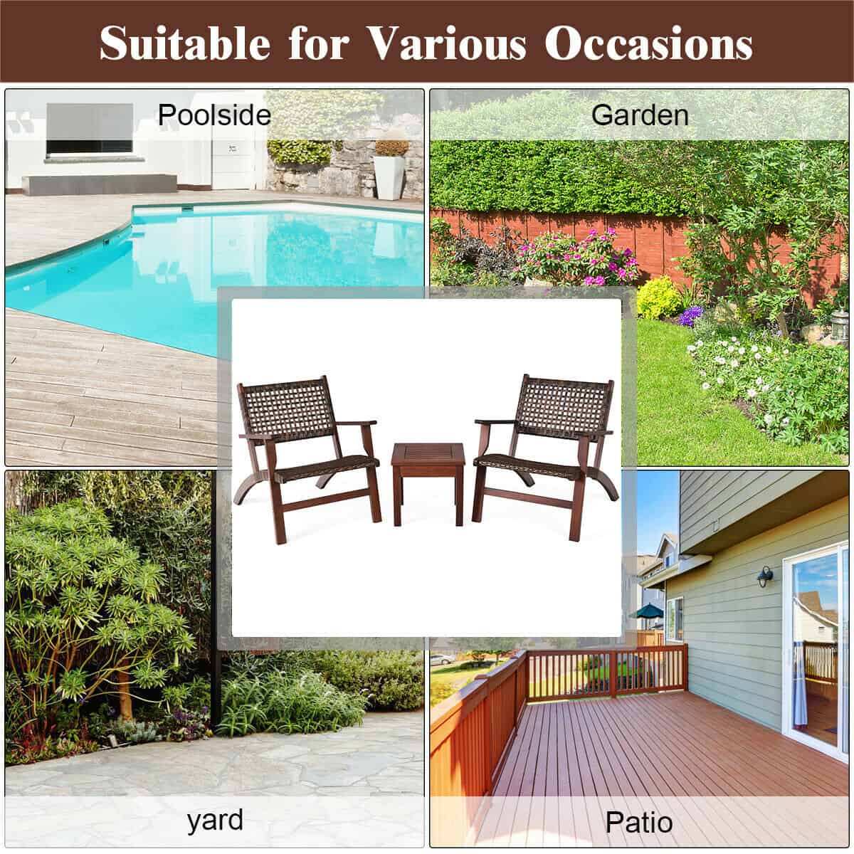 3-Piece Eucalyptus Wood Outdoor Patio Furniture Set 6