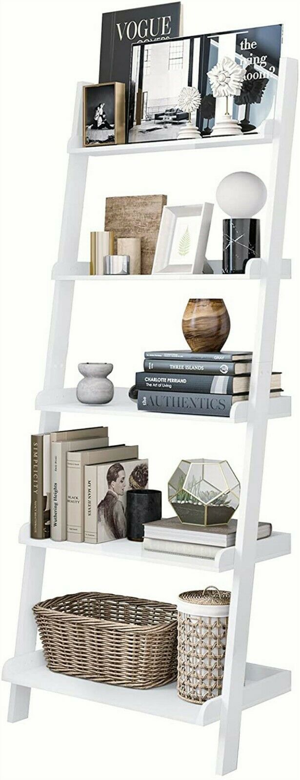 White 5-Tier "Leaning Ladder" Wall Shelf 2