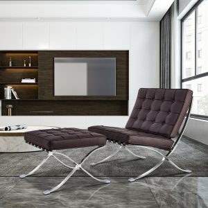 Midcentury Modern Leather Barcelona Lounge Chair (Replica)