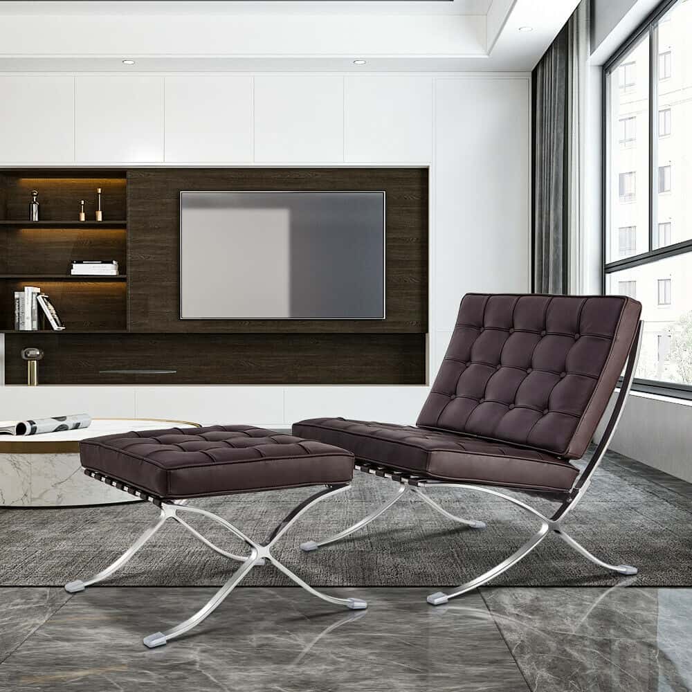 Midcentury Modern Leather Barcelona Lounge Chair (Replica)