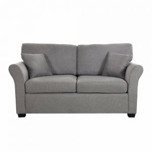 63" Bluish-Grey Cozy Loveseat Sofa w/ 2 Accent Pillows