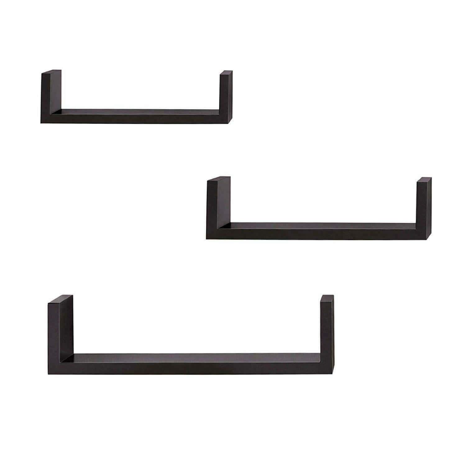 Set of 3 U-Shaped Black Wall Shelves 2