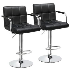 Bar Stools Adjustable Counter Stools Bar Chairs Swivel Barstools Set of 2 Black 1