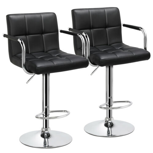 Bar Stools Adjustable Counter Stools Bar Chairs Swivel Barstools Set of 2 Black 1