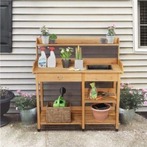 Natural Wood Garden and Patio Potting Workstation 3