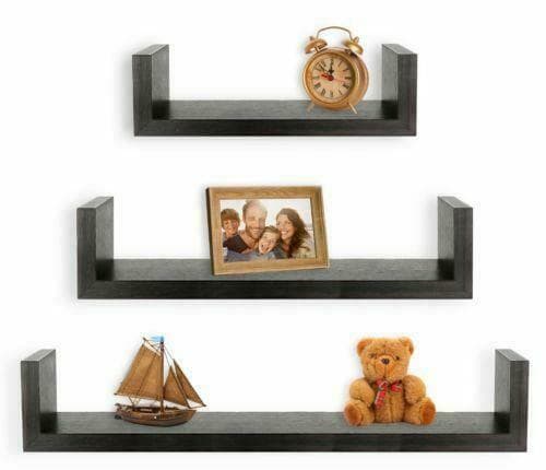 Set of 3 U-Shaped Black Wall Shelves 1