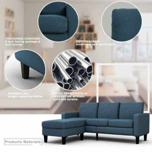 Mecor Blue Convertible Sectional L-Shaped Sofa w/ Reversible Chaise 3