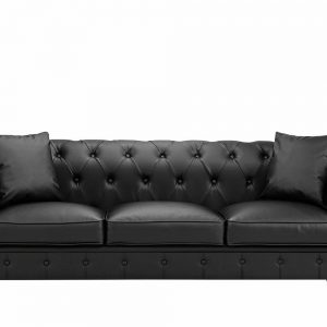 3-Seat Black Bonded Leather Scroll Arm Chesterfield Sofa 1