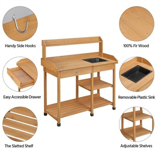 Natural Wood Garden and Patio Potting Workstation 4