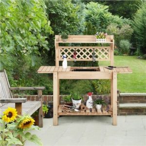 Solid Fir Wood Garden or Bar Workstation Table w/Sliding Tabletop