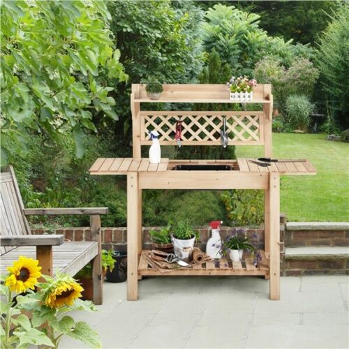 Solid Fir Wood Garden or Bar Workstation Table w/Sliding Tabletop