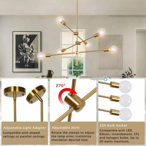 6 Light Midcentury Modern Sputnik Ceiling Light Pendant 10