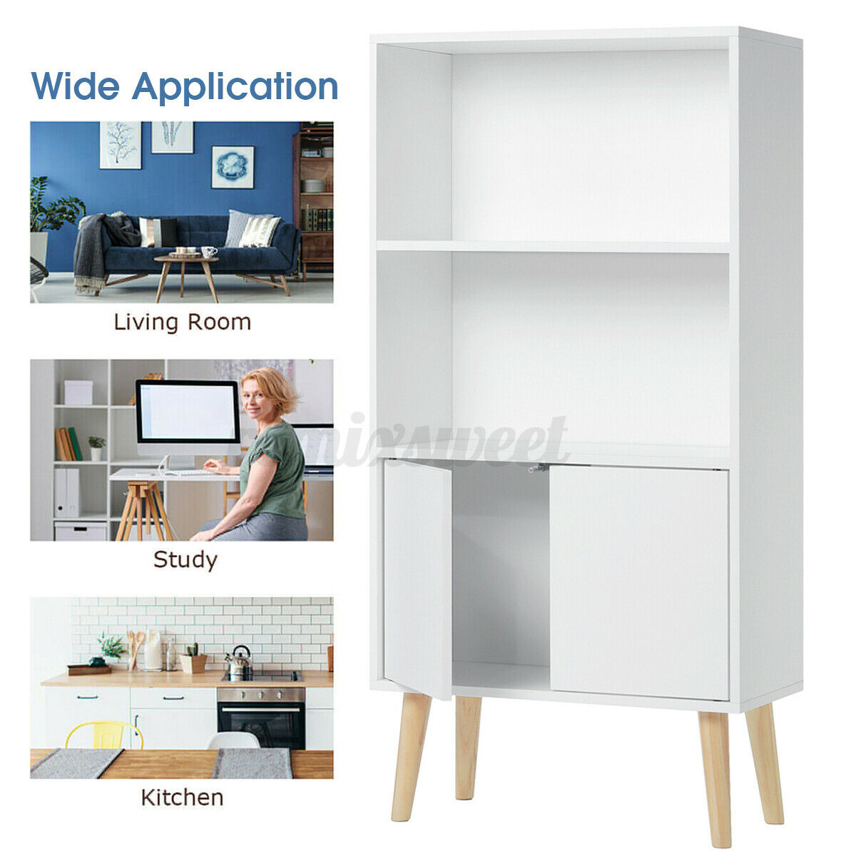 White Wood Storage Shelf Cabinet 2