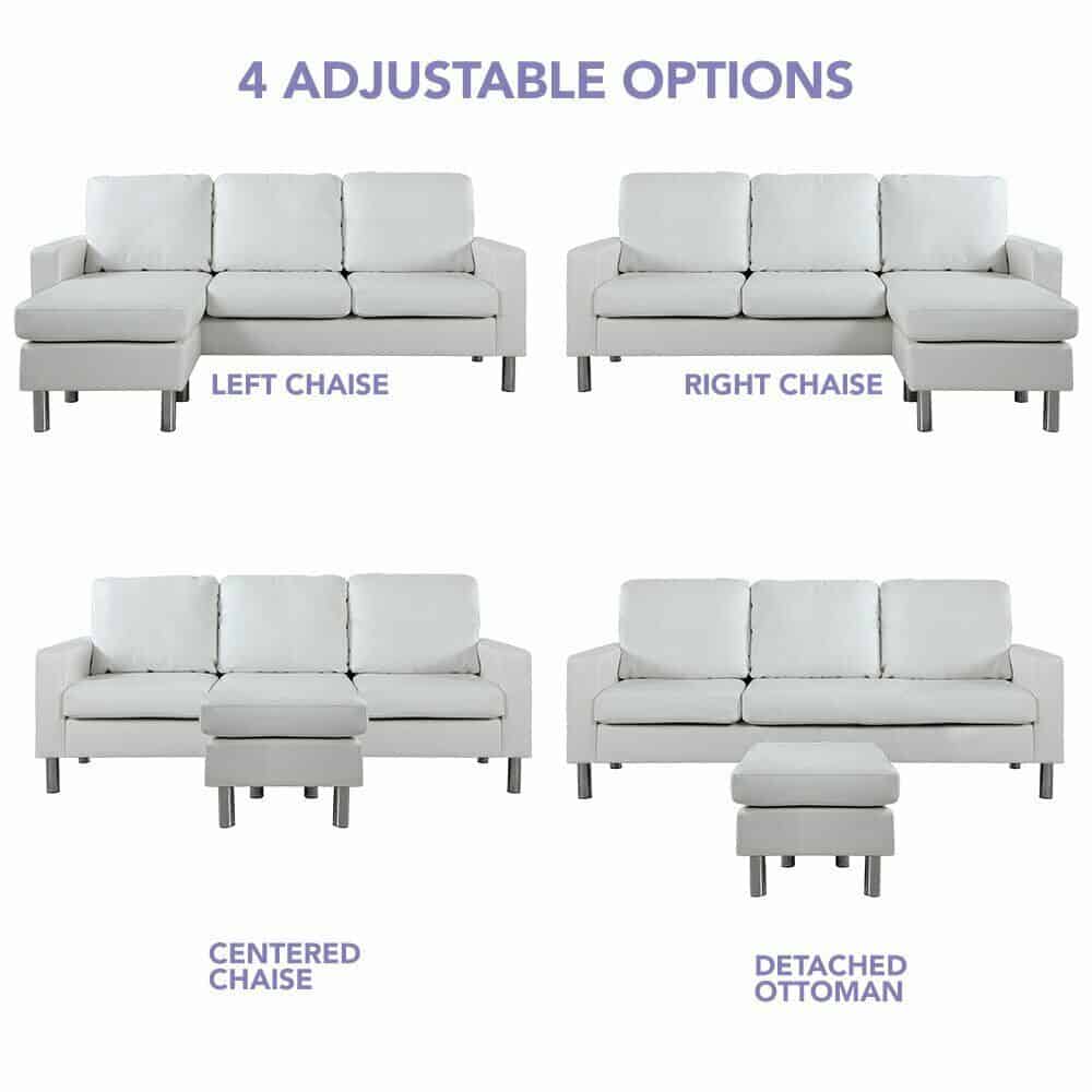 White Faux Leather Configurable Sectional Sofa 1