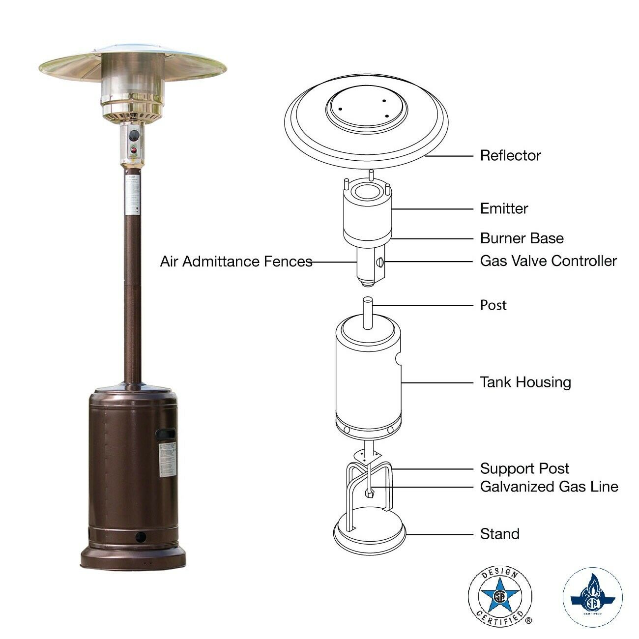 48,000 BTU Stainless Steel Outdoor Garden Patio Heater 6