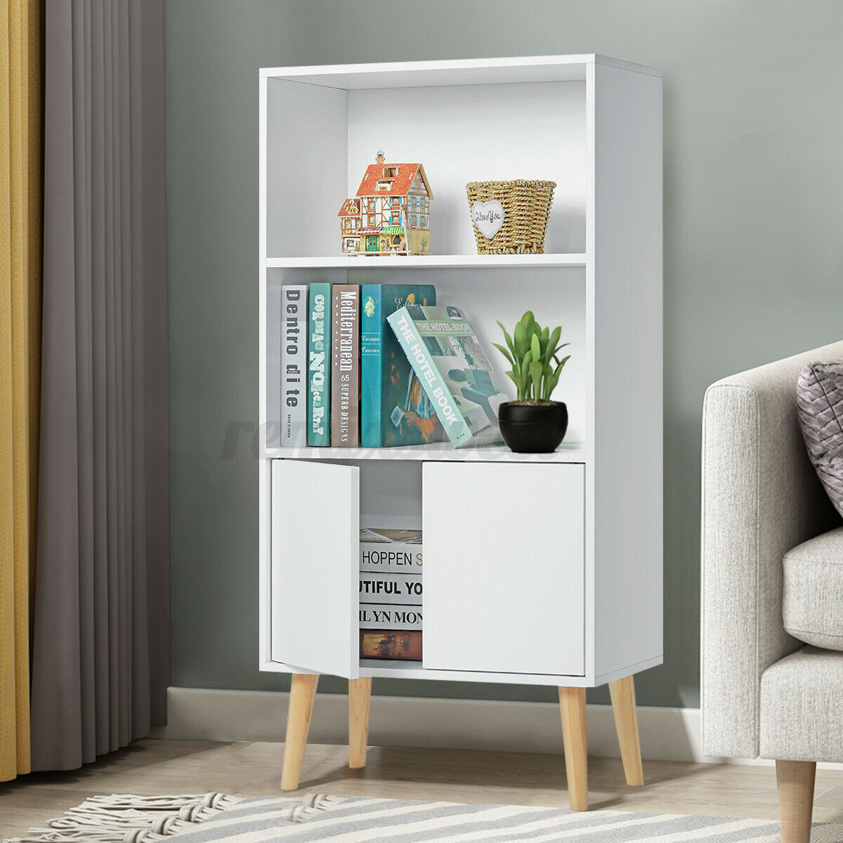 White Wood Storage Shelf Cabinet 1