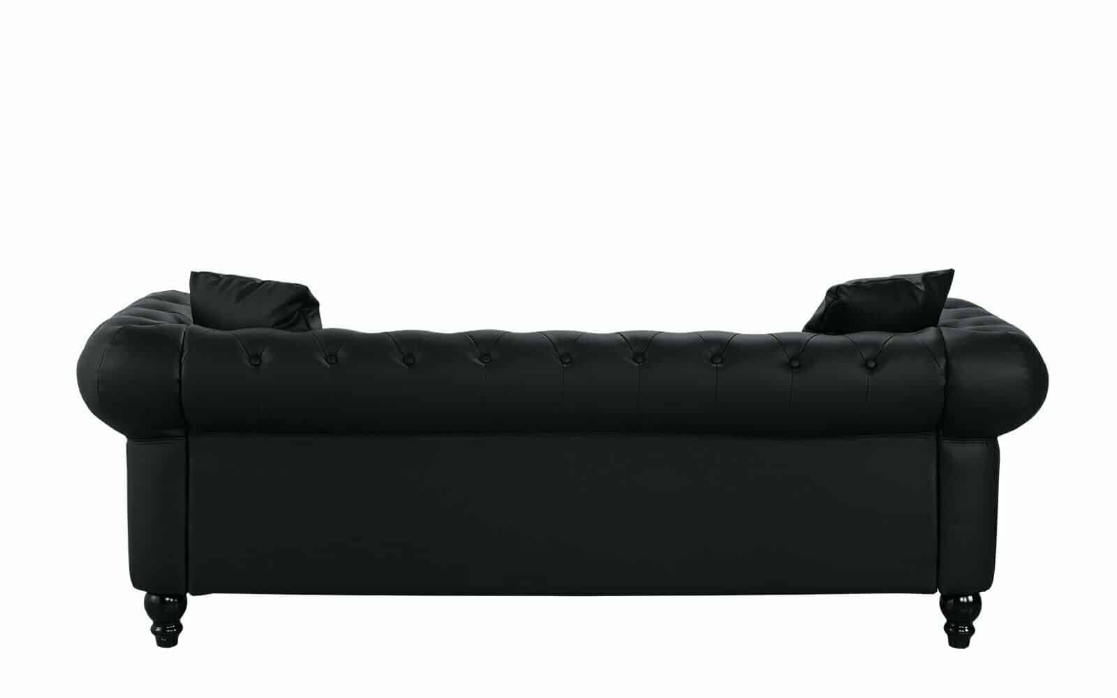 3-Seat Black Bonded Leather Scroll Arm Chesterfield Sofa 9