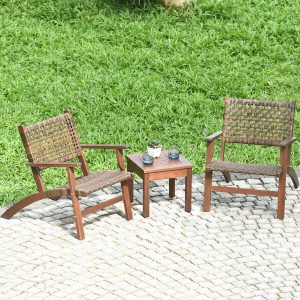 3-Piece Eucalyptus Wood Outdoor Patio Furniture Set 5