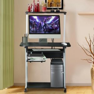 Minimalist Rolling Computer Desk w/ Top Printer Shelf 2