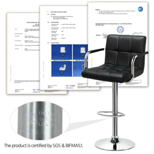 Bar Stools Adjustable Counter Stools Bar Chairs Swivel Barstools Set of 2 Black 4