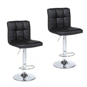 Set of 2 Black Leather Adjustable Bar Stools 1
