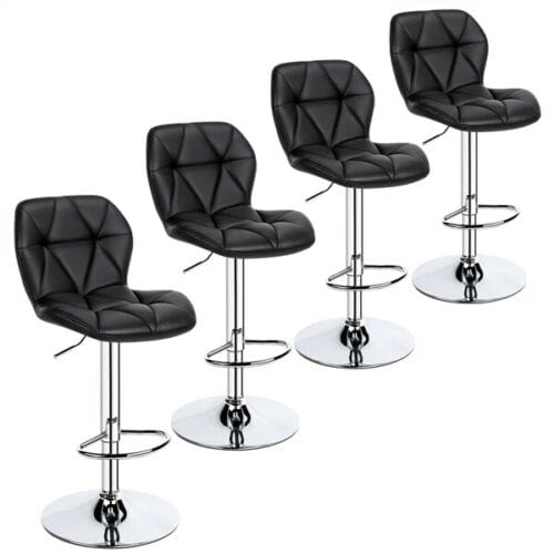 Set of 4 Extra Cushioned PU Leather Swivel Bar Stools 1