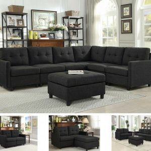 Modern Microsuede Modular Sofa w/ Reversible Chaise