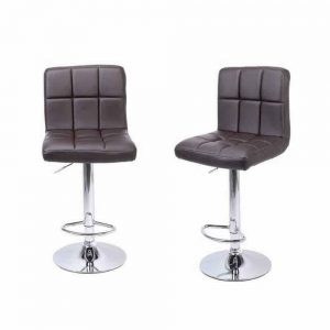 Set of 2 Chrome Plated Coffee Modern Adjustable Swivel Bar Stools