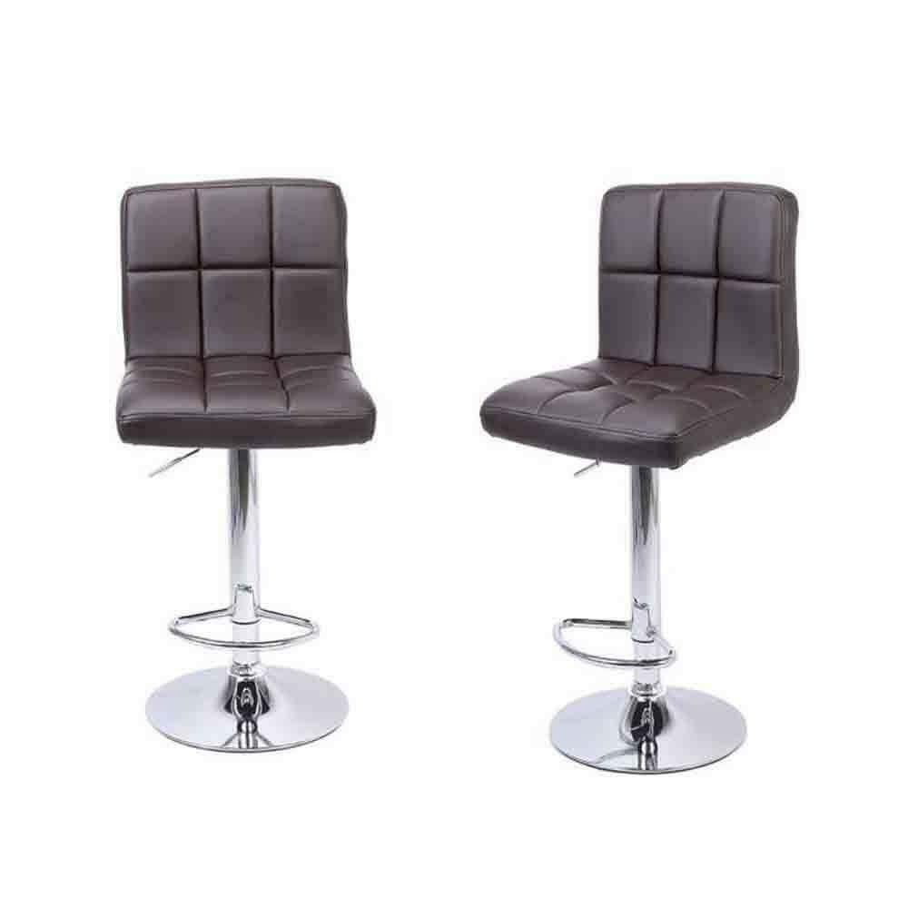 Set of 2 Chrome Plated Coffee Modern Adjustable Swivel Bar Stools