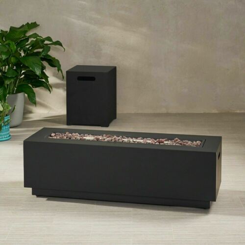 Jasmine Outdoor Dark Gray Iron Rectangular Propane Fire Pit 1