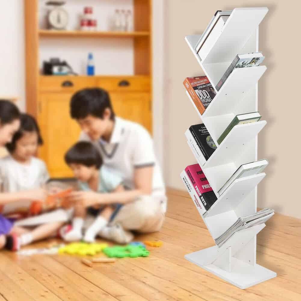 9-Shelf Tree-Shaped Modern Wood Bookshelf & Organizer 6