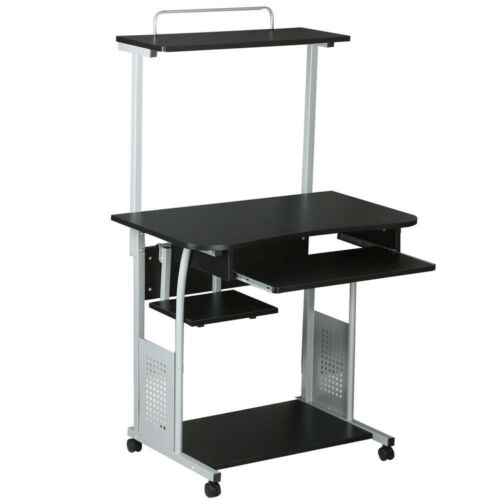 Minimalist Rolling Computer Desk w/ Top Printer Shelf 4