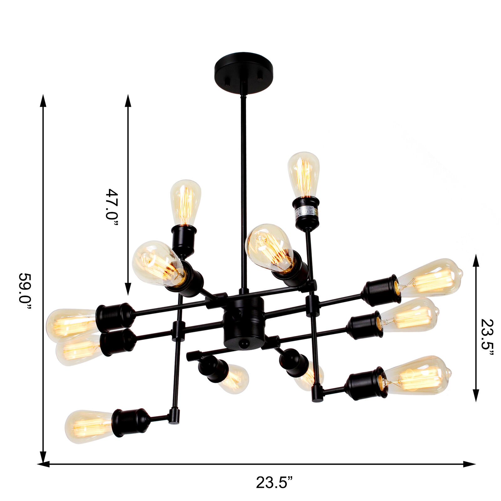 59-Inch Vintage Metal 12-Light Hanging Ceiling Chandelier 3