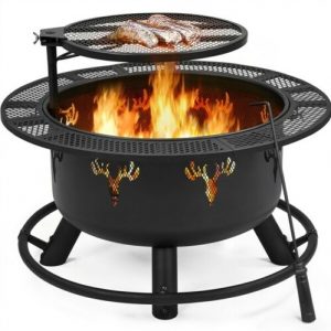 32" Outdoor Wood Fire Pit w/ 18.5in Cooking Grill