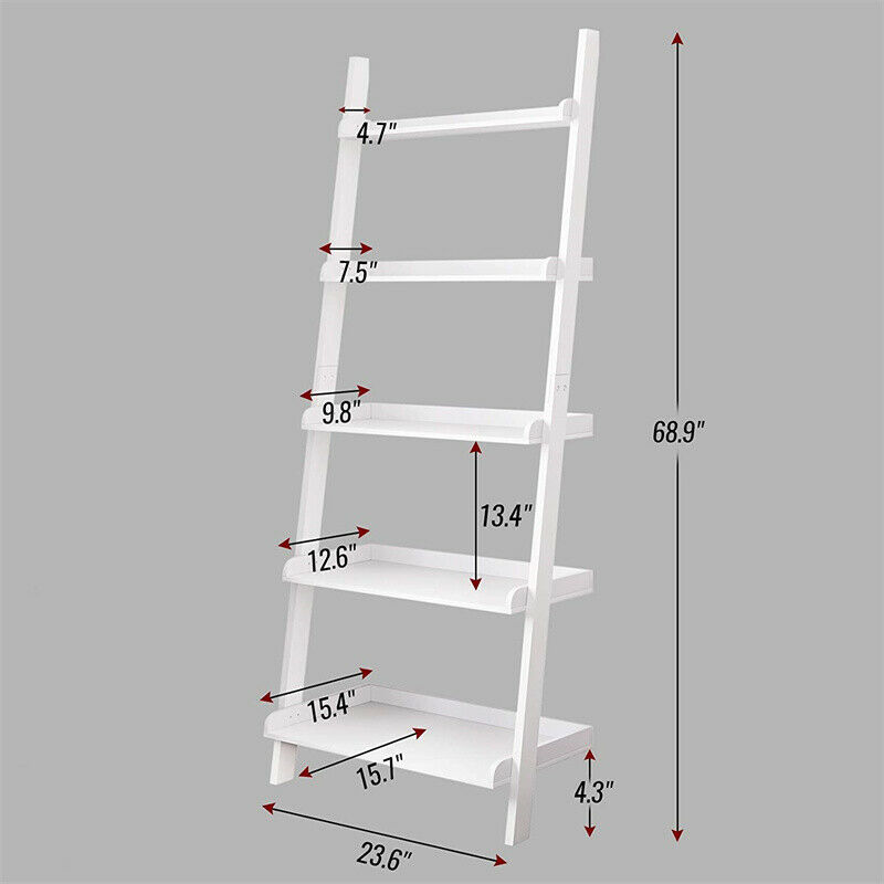 White 5-Tier "Leaning Ladder" Wall Shelf 6