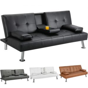 Sleek Faux Leather Convertible Futon Sofa 1
