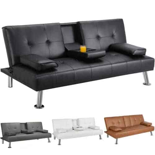 Sleek Faux Leather Convertible Futon Sofa 1