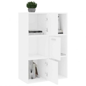 6-Cubby White Modern Storage Bookshelf w/ 3-Doors 5