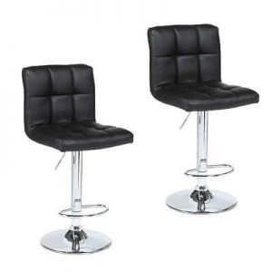 Set of 2 Black Leather Adjustable Bar Stools