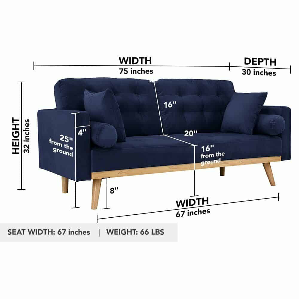 Midcentury Modern Velvet Navy Blue Sofa 6