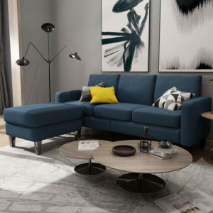 Mecor Blue Convertible Sectional L-Shaped Sofa w/ Reversible Chaise